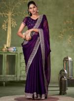 Shimmer Purple Party Wear Swarosvki Work Saree